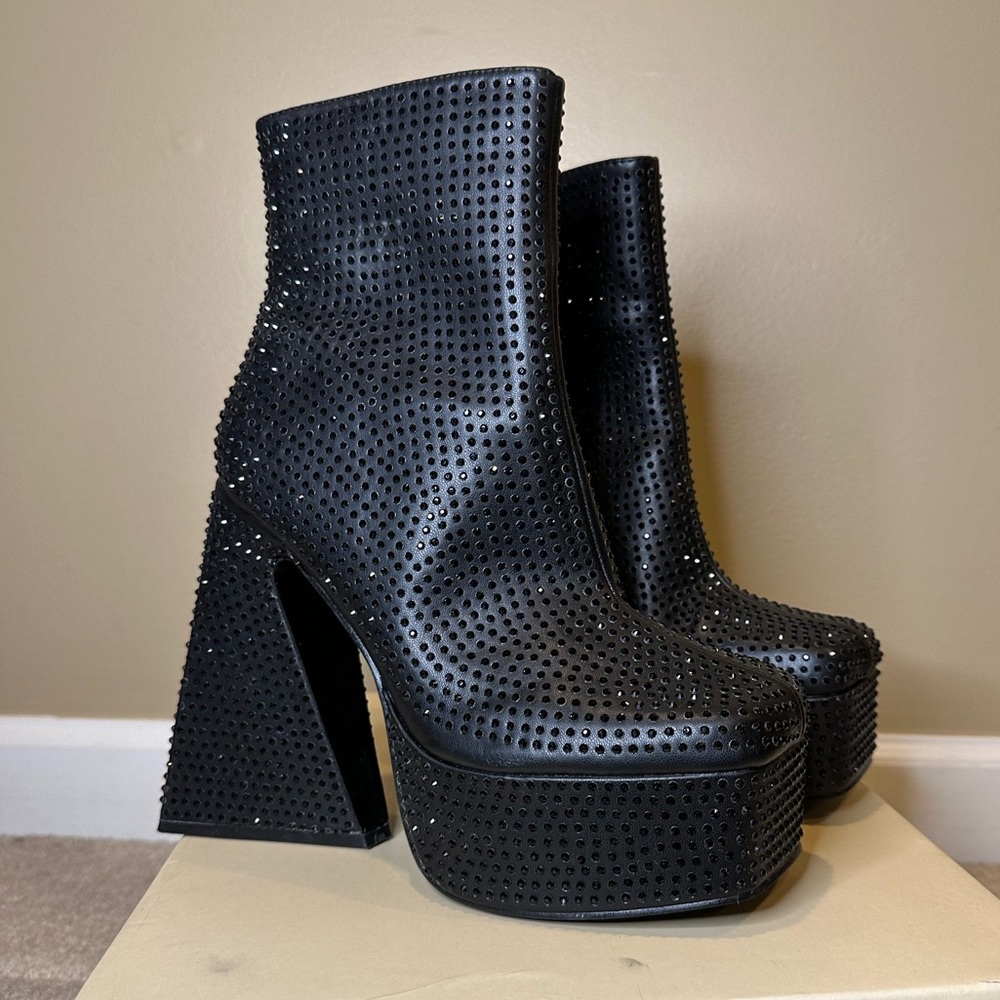 PUBLIC DESIRE Rhinestone Platform Ankle Boots